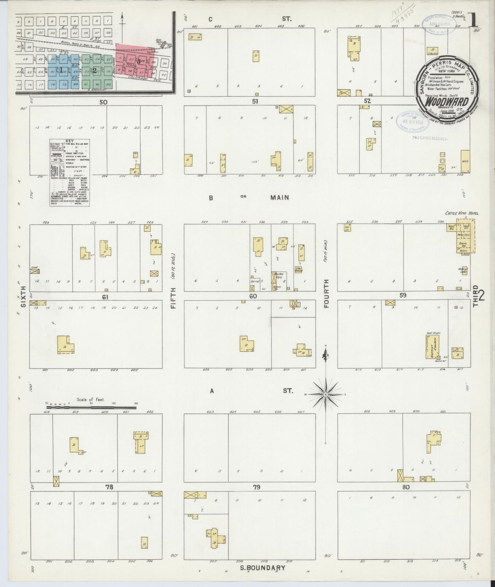 Sanborn Fire Insurance Map from Woodward, Woodward County, Oklahoma (1898), Sheet #0001 - Complete Map Set gallery image, historic Sanborn map, vintage wall art, Oklahoma Oklahoma