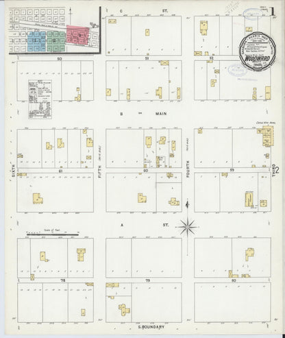 Sanborn Fire Insurance Map from Woodward, Woodward County, Oklahoma (1898), Sheet #0001 - Complete Map Set gallery image, historic Sanborn map, vintage wall art, Oklahoma Oklahoma