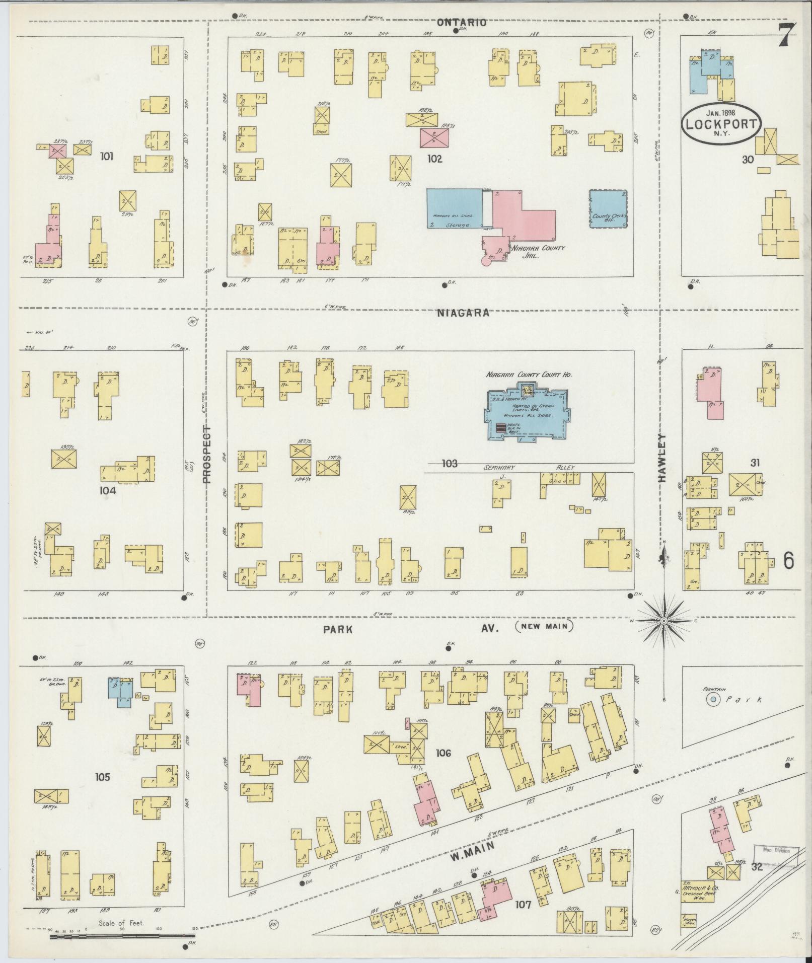 Sanborn Fire Insurance Map from Lockport, Niagara County, New York (1898), Sheet #0007 - Complete Map Set gallery image, historic Sanborn map, vintage wall art, New York New York