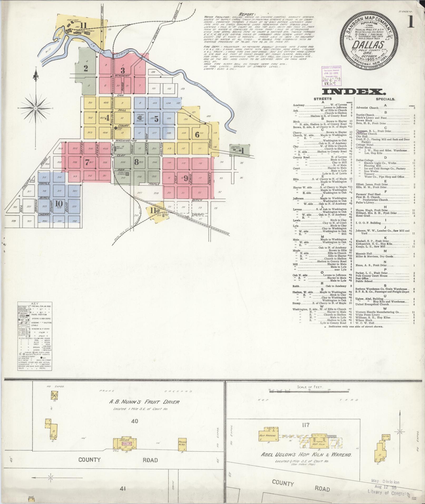 Sanborn Fire Insurance Map from Dallas, Polk County, Oregon (1905), Sheet #0001 - Complete Map Set gallery image, historic Sanborn map, vintage wall art, Oregon Oregon