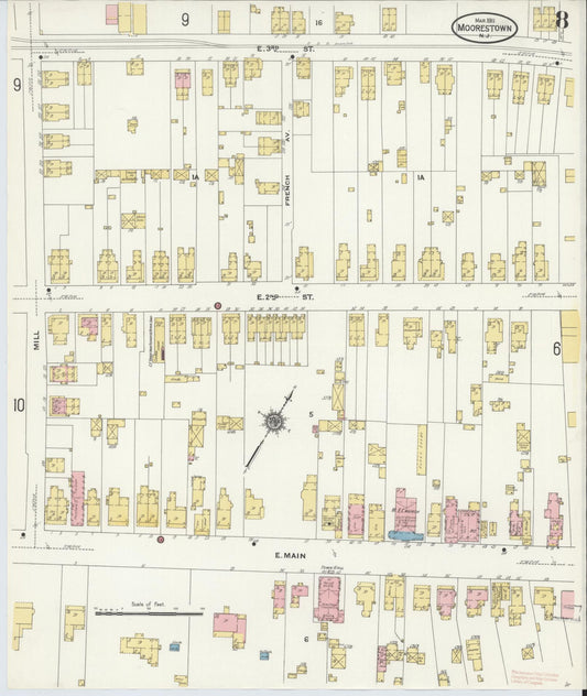 Sanborn Fire Insurance Map from Moorestown, Burlington County, New Jersey (1911), Sheet #0008 - Historic Sanborn Fire Insurance Map Print, vintage old map wall art, antique decor, genealogy gift, New Jersey New Jersey map