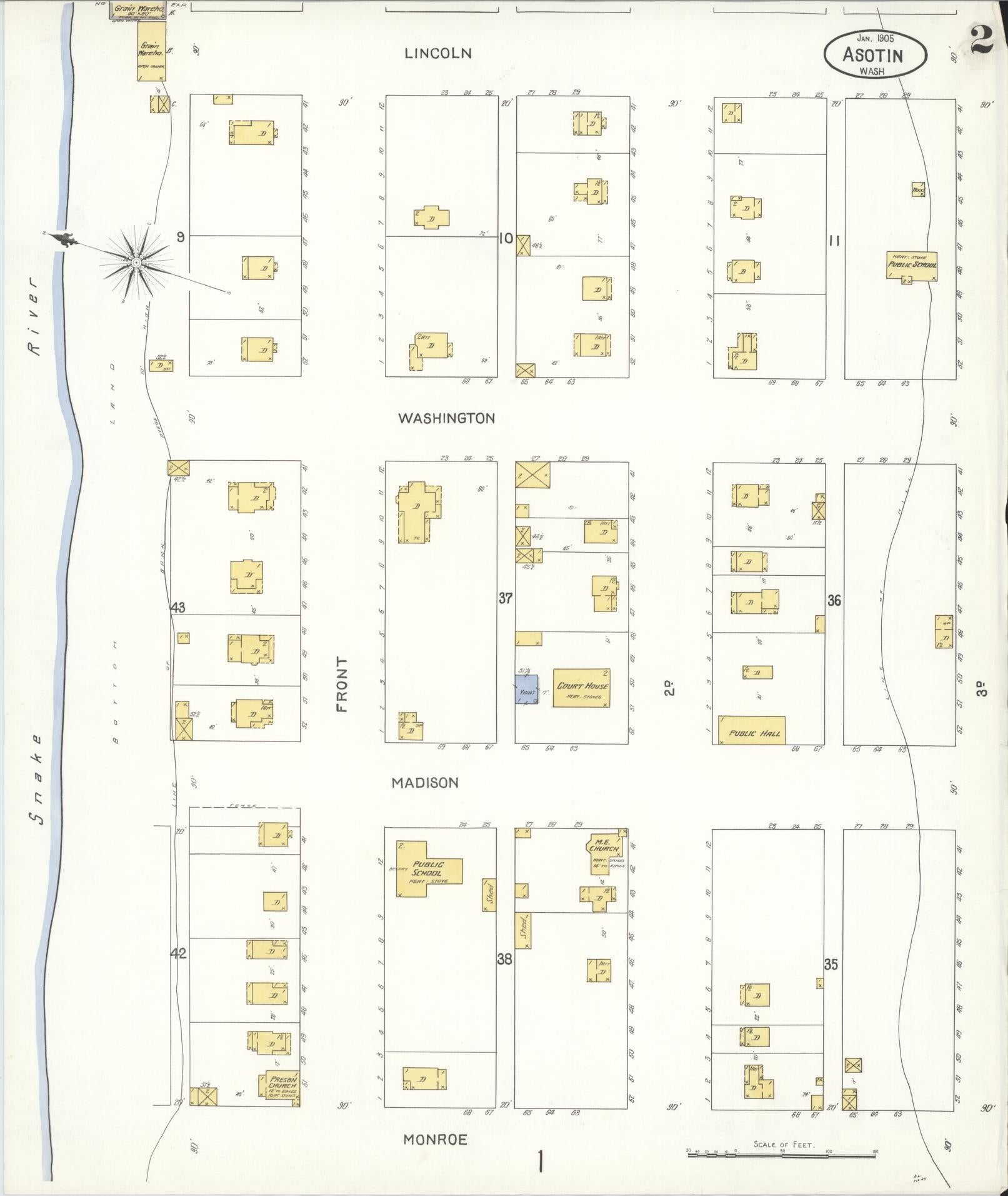 Sanborn Fire Insurance Map from Asotin, Asotin County, Washington (1905), Sheet #0002 - Complete Map Set gallery image, historic Sanborn map, vintage wall art, Washington Washington