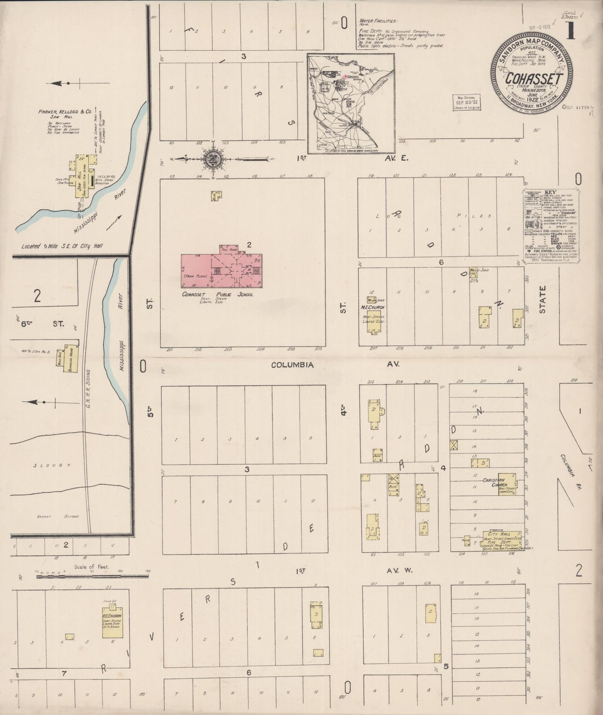 Sanborn Fire Insurance Map from Cohasset, Itasca County, Minnesota (1922), Sheet #0001 - Complete Map Set gallery image, historic Sanborn map, vintage wall art, Minnesota Minnesota
