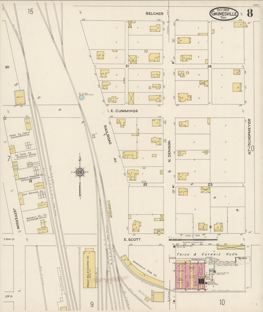 Sanborn Fire Insurance Map from Gainesville, Cooke County, Texas (1922), Sheet #0008 - Historic Sanborn Fire Insurance Map Print, vintage old map wall art, antique decor, genealogy gift, Texas Texas map