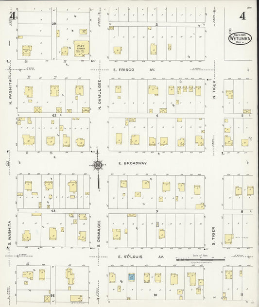 Sanborn Fire Insurance Map from Wetumka, Hughes County, Oklahoma (1925), Sheet #0004 - Historic Sanborn Fire Insurance Map Print, vintage old map wall art, antique decor, genealogy gift, Oklahoma Oklahoma map