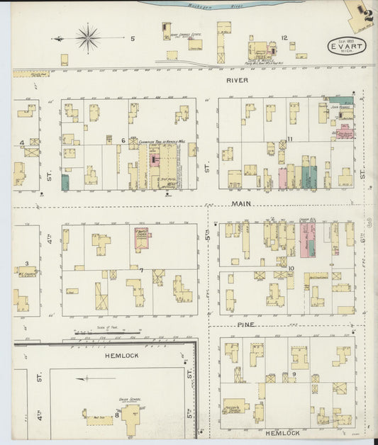Sanborn Fire Insurance Map from Evart, Osceola County, Michigan (1893), Sheet #0002 - Historic Sanborn Fire Insurance Map Print, vintage old map wall art, antique decor, genealogy gift, Michigan Michigan map