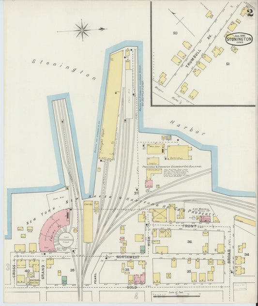 Sanborn Fire Insurance Map from Stonington, New London County, Connecticut (1895), Sheet #0002 - Historic Sanborn Fire Insurance Map Print, vintage old map wall art, antique decor, genealogy gift, Connecticut Connecticut map