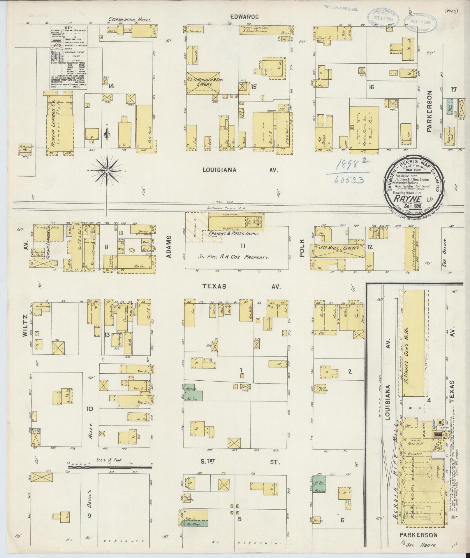 Sanborn Fire Insurance Map from Rayne, Acadia Parish, Louisiana. (1898) – Historic Sanborn Fire Insurance Map Print