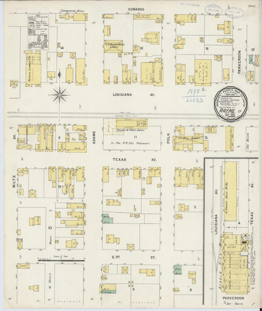 Sanborn Fire Insurance Map from Rayne, Acadia Parish, Louisiana. (1898) – Historic Sanborn Fire Insurance Map Print