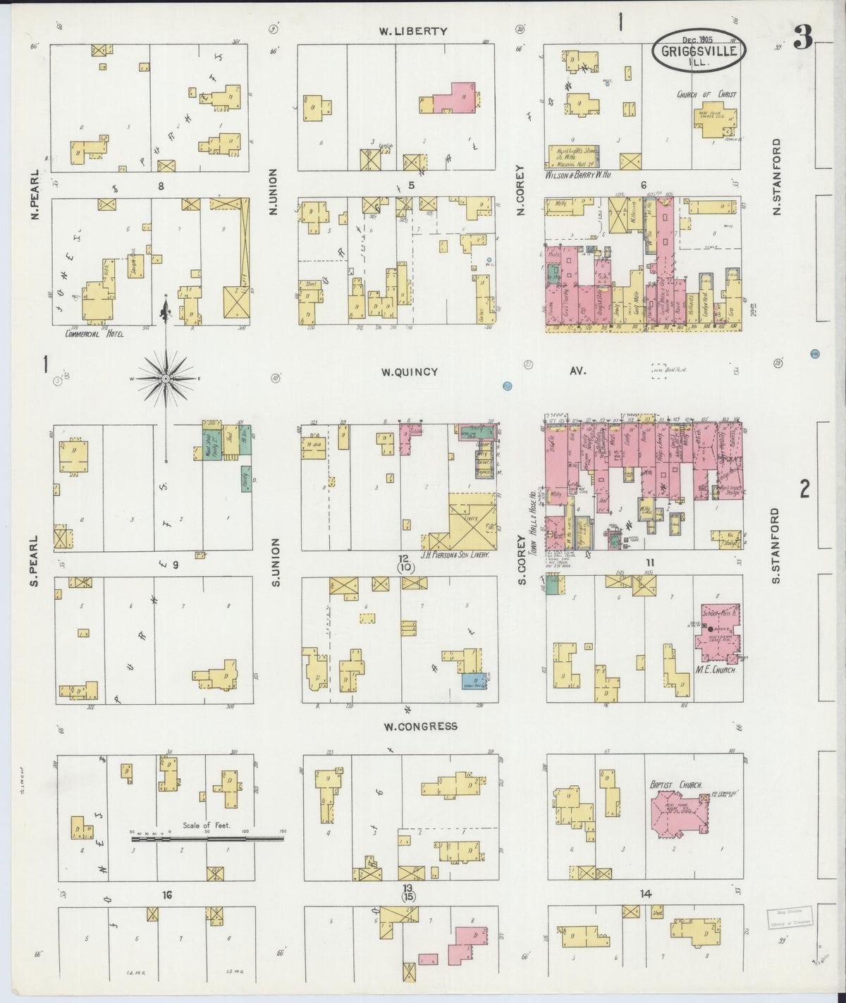 Sanborn Fire Insurance Map from Griggsville, Pike County, Illinois (1905), Sheet #0003 - Historic Sanborn Fire Insurance Map Print, vintage old map wall art, antique decor, genealogy gift, Illinois Illinois map