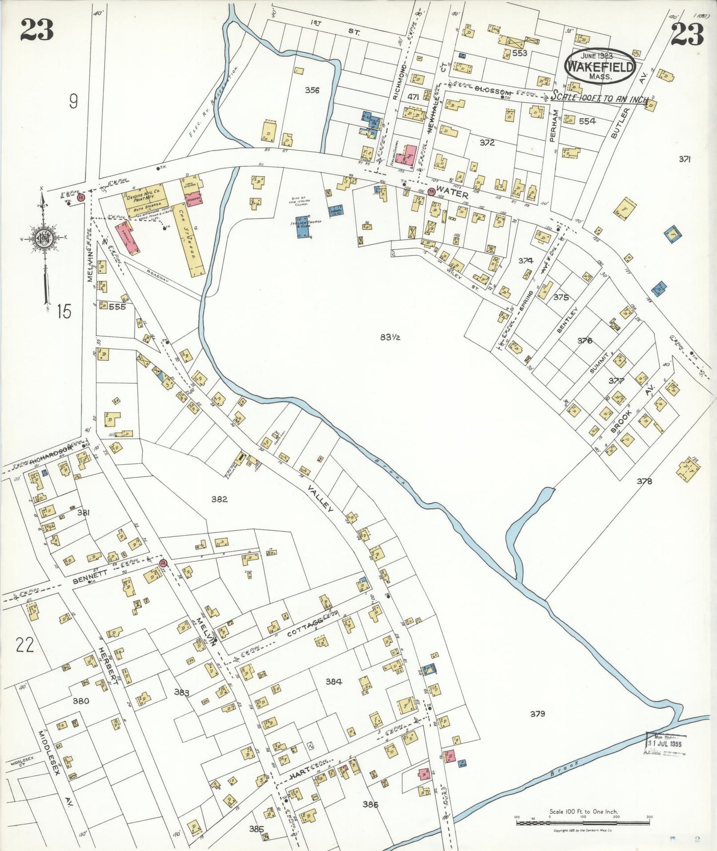 Sanborn Fire Insurance Map from Wakefield, Middlesex County, Massachusetts (1923), Sheet #0023 - Complete Map Set gallery image, historic Sanborn map, vintage wall art, Massachusetts Massachusetts