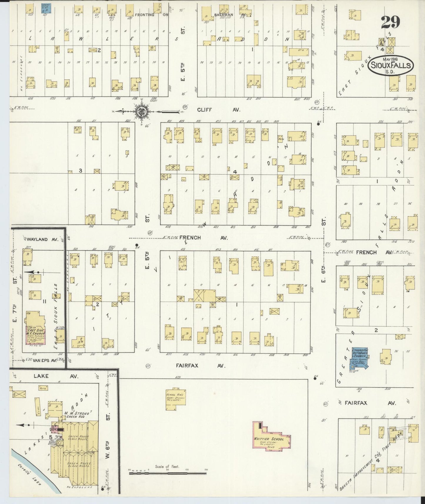 Sanborn Fire Insurance Map from Sioux Falls, Minnehaha County, South Dakota (1916), Sheet #0029 - Historic Sanborn Fire Insurance Map Print, vintage old map wall art, antique decor, genealogy gift, South Dakota South Dakota map