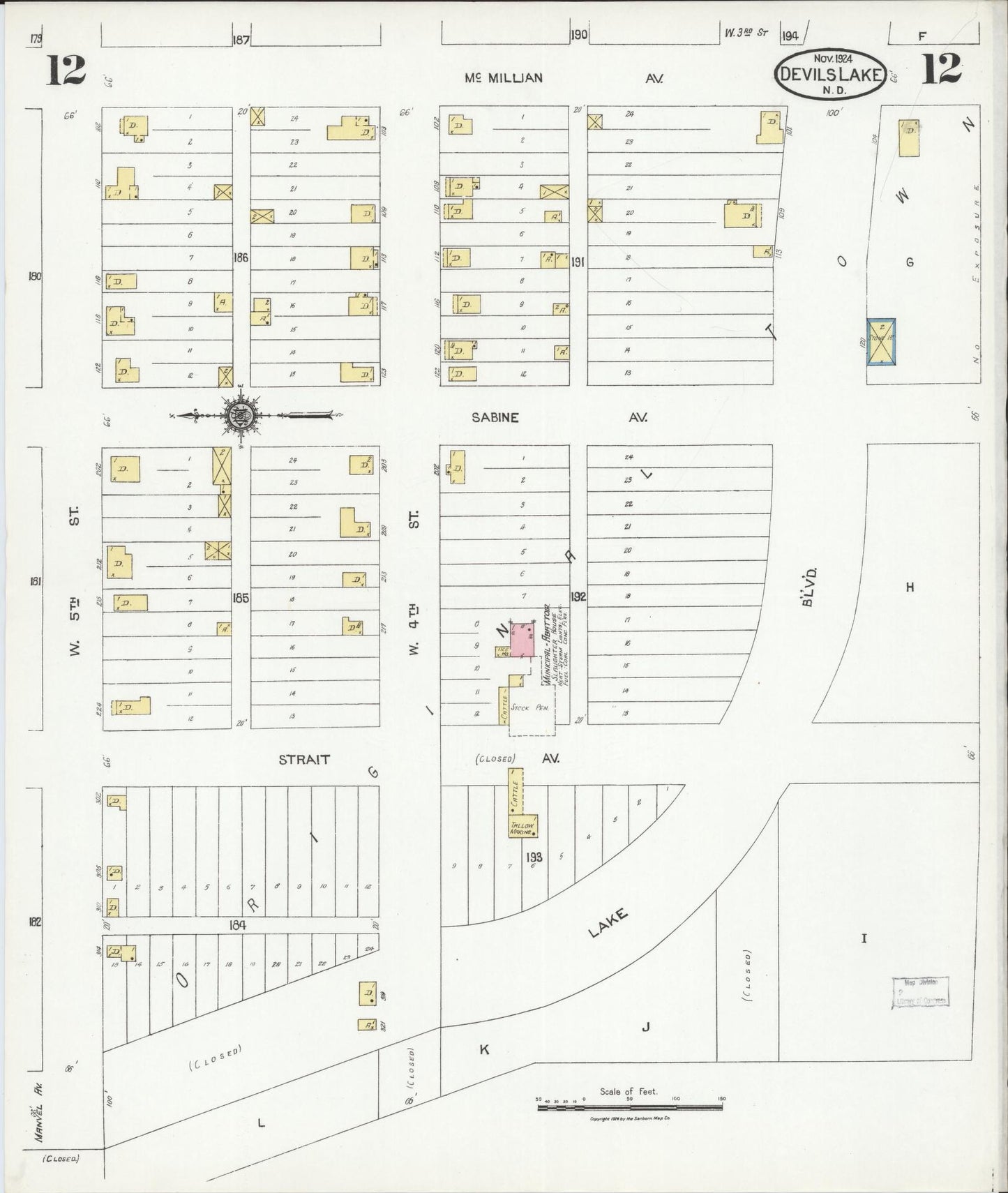Sanborn Fire Insurance Map from Devils Lake, Ramsey County, North Dakota (1924), Sheet #0012 - Historic Sanborn Fire Insurance Map Print, vintage old map wall art, antique decor, genealogy gift, North Dakota North Dakota map