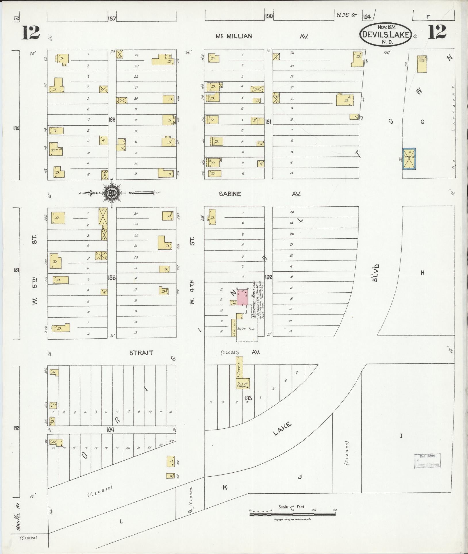 Sanborn Fire Insurance Map from Devils Lake, Ramsey County, North Dakota (1924), Sheet #0012 - Historic Sanborn Fire Insurance Map Print, vintage old map wall art, antique decor, genealogy gift, North Dakota North Dakota map