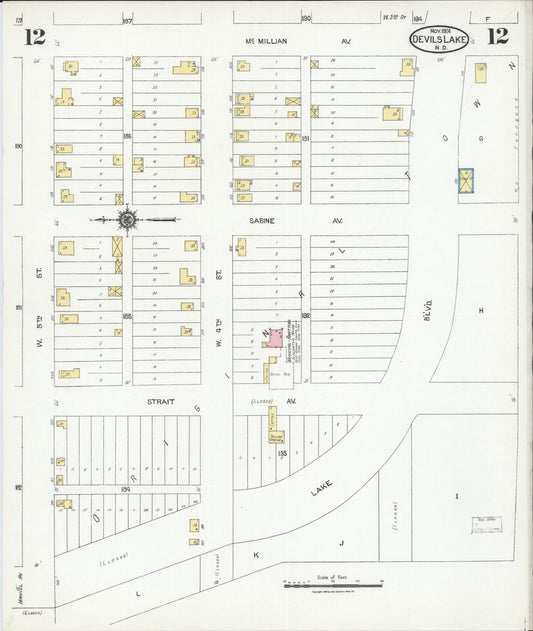 Sanborn Fire Insurance Map from Devils Lake, Ramsey County, North Dakota (1924), Sheet #0012 - Historic Sanborn Fire Insurance Map Print, vintage old map wall art, antique decor, genealogy gift, North Dakota North Dakota map