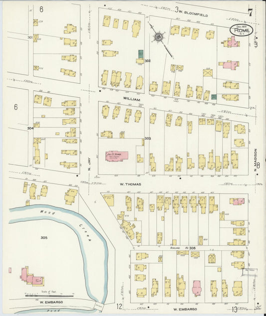 Sanborn Fire Insurance Map from Rome, Oneida County, New York (1909), Sheet #0007 - Historic Sanborn Fire Insurance Map Print, vintage old map wall art, antique decor, genealogy gift, New York New York map