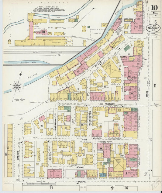 Sanborn Fire Insurance Map from Nashua, Hillsborough County, New Hampshire (1902), Sheet #0010 - Historic Sanborn Fire Insurance Map Print, vintage old map wall art, antique decor, genealogy gift, New Hampshire New Hampshire map