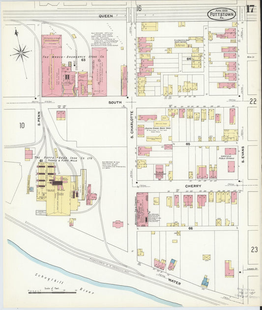 Sanborn Fire Insurance Map from Pottstown, Montgomery County, Pennsylvania (1909), Sheet #0017 - Historic Sanborn Fire Insurance Map Print, vintage old map wall art, antique decor, genealogy gift, Pennsylvania Pennsylvania map