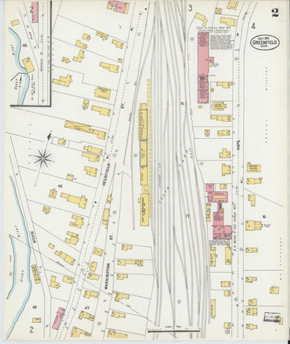 Sanborn Fire Insurance Map from Greenfield, Franklin County, Massachusetts (1902), Sheet #0002 - Historic Sanborn Fire Insurance Map Print, vintage old map wall art, antique decor, genealogy gift, Massachusetts Massachusetts map
