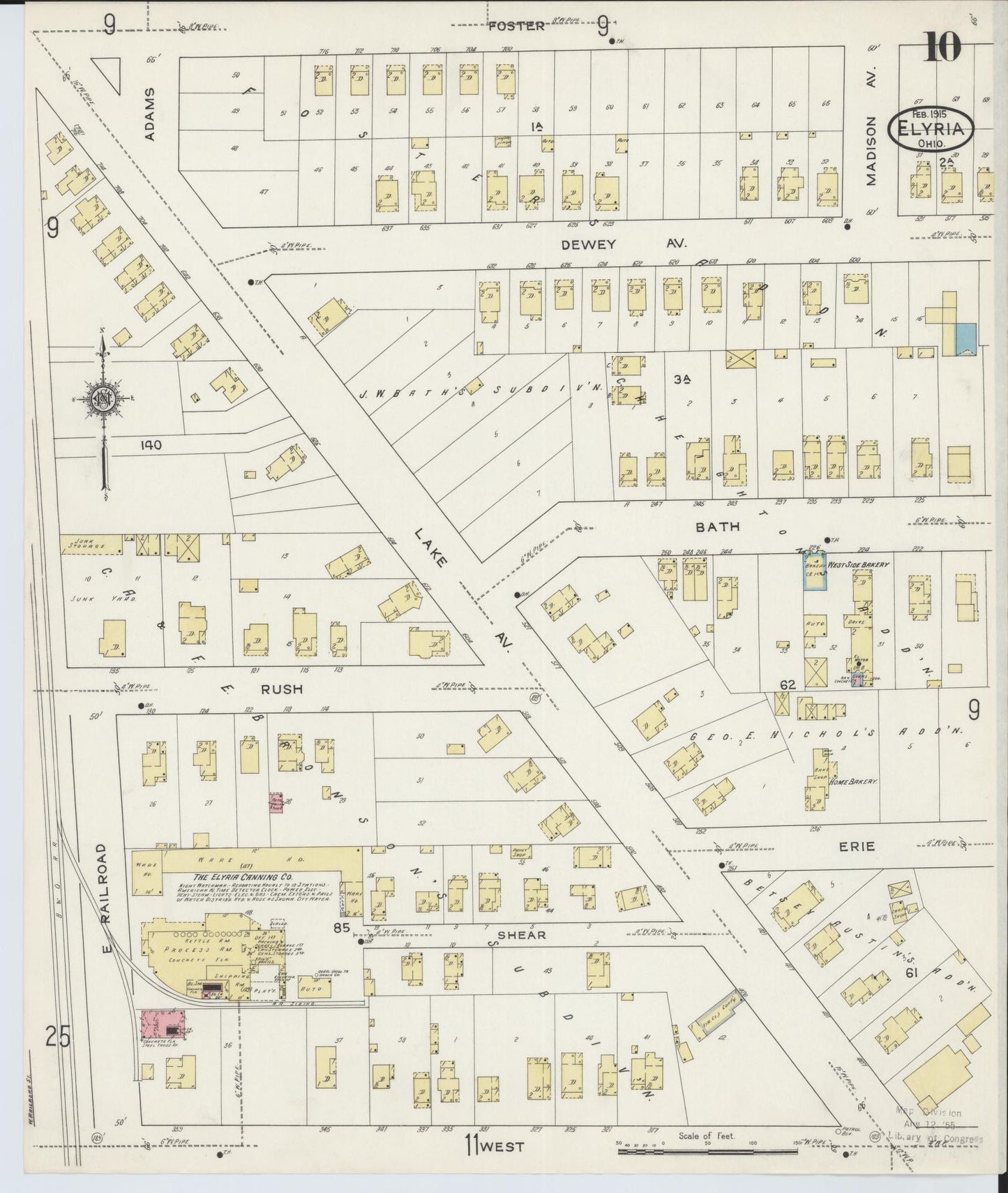 Sanborn Fire Insurance Map from Elyria, Lorain County, Ohio (1915), Sheet #0010 - Historic Sanborn Fire Insurance Map Print, vintage old map wall art, antique decor, genealogy gift, Ohio Ohio map