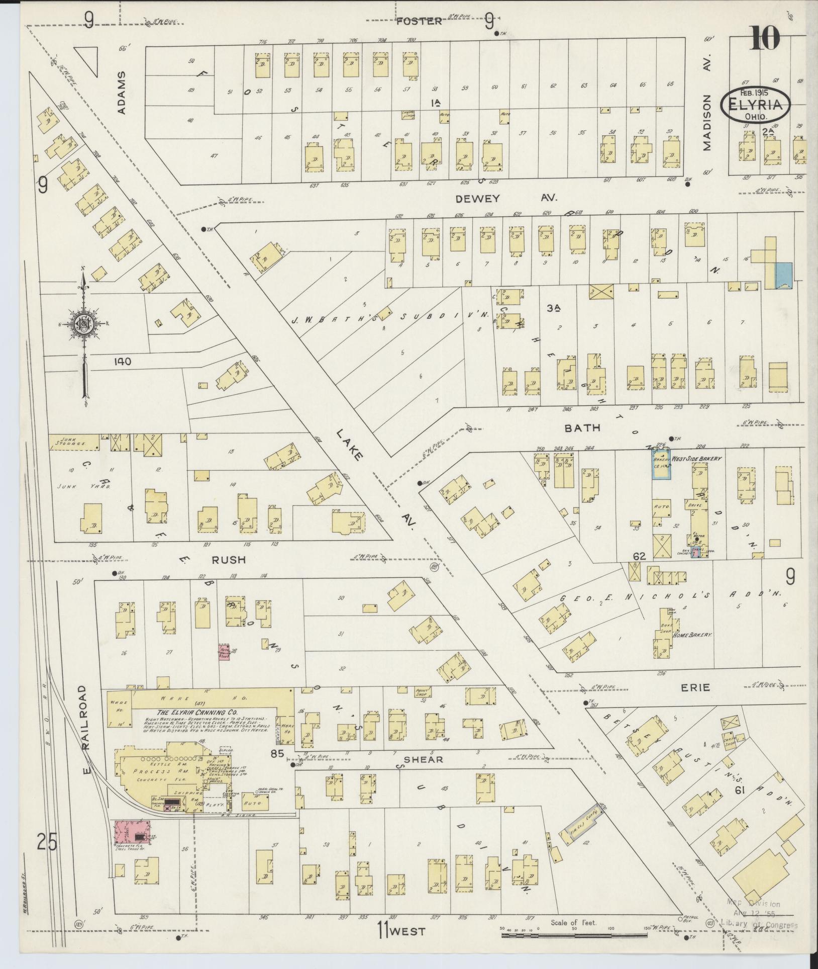 Sanborn Fire Insurance Map from Elyria, Lorain County, Ohio (1915), Sheet #0010 - Historic Sanborn Fire Insurance Map Print, vintage old map wall art, antique decor, genealogy gift, Ohio Ohio map