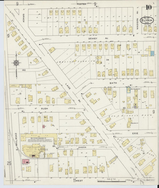 Sanborn Fire Insurance Map from Elyria, Lorain County, Ohio (1915), Sheet #0010 - Historic Sanborn Fire Insurance Map Print, vintage old map wall art, antique decor, genealogy gift, Ohio Ohio map