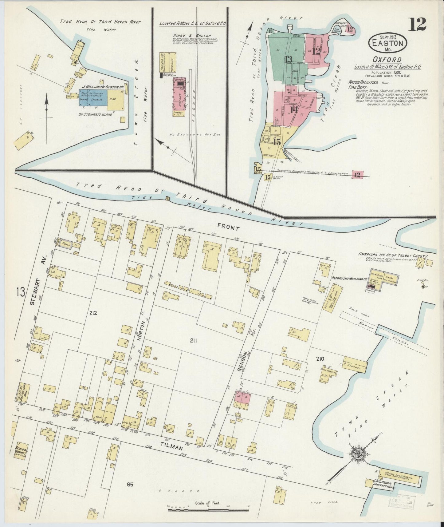 Sanborn Fire Insurance Map from Easton, Talbot County, Maryland (1912), Sheet #0012 - Historic Sanborn Fire Insurance Map Print, vintage old map wall art, antique decor, genealogy gift, Maryland Maryland map