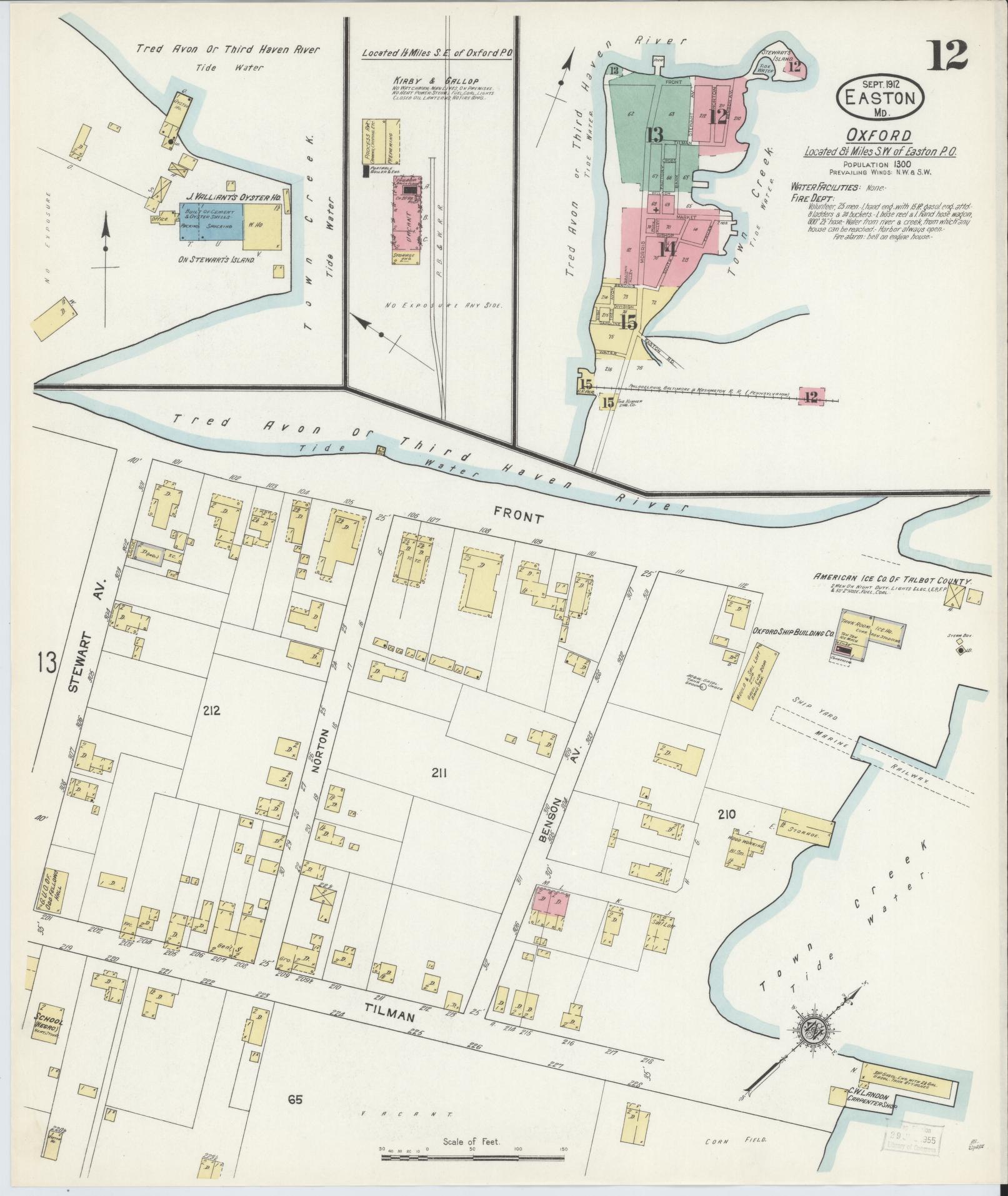 Sanborn Fire Insurance Map from Easton, Talbot County, Maryland (1912), Sheet #0012 - Historic Sanborn Fire Insurance Map Print, vintage old map wall art, antique decor, genealogy gift, Maryland Maryland map