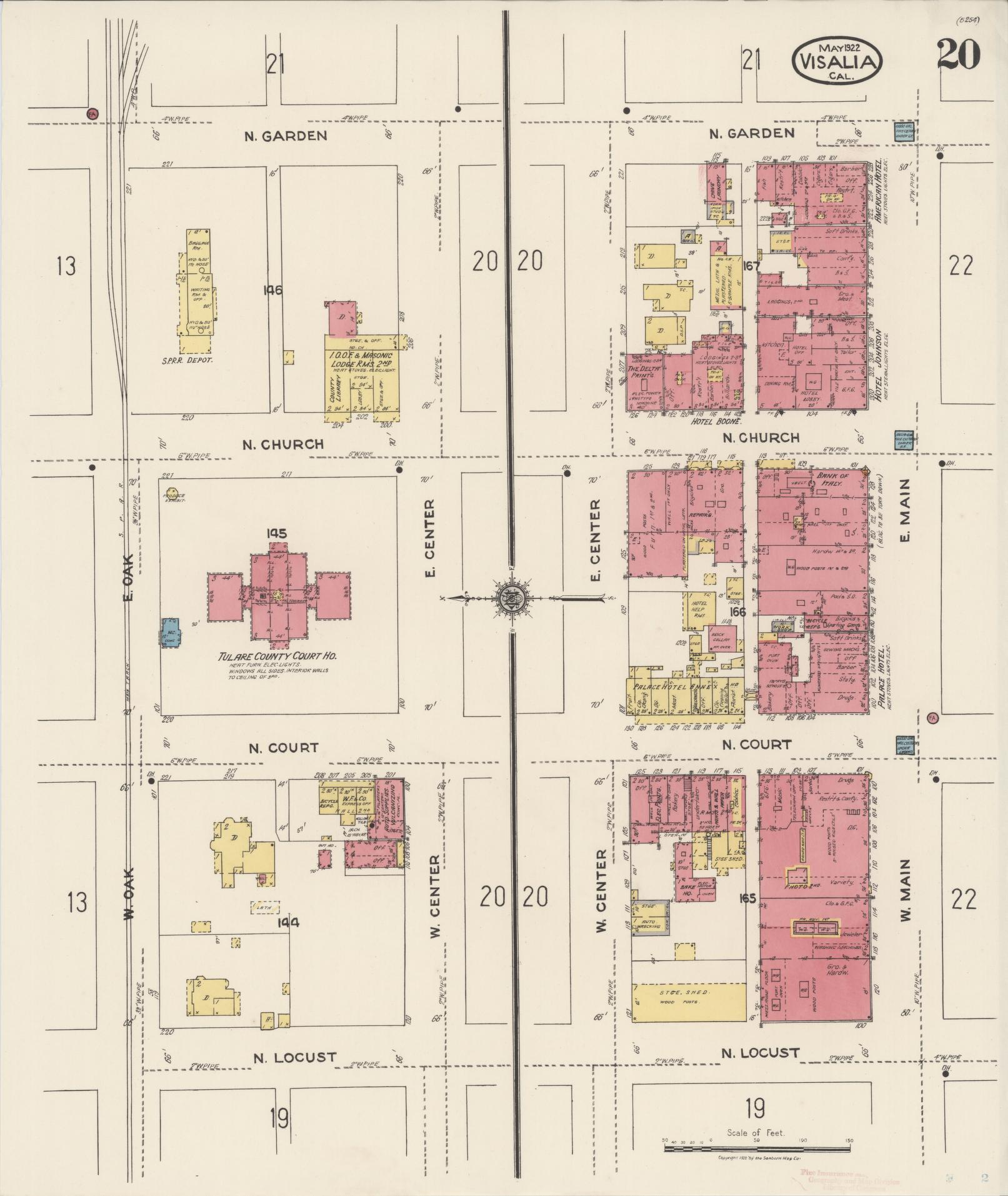 Sanborn Fire Insurance Map from Visalia, Tulare County, California (1922), Sheet #0020 - Complete Map Set gallery image, historic Sanborn map, vintage wall art, California California
