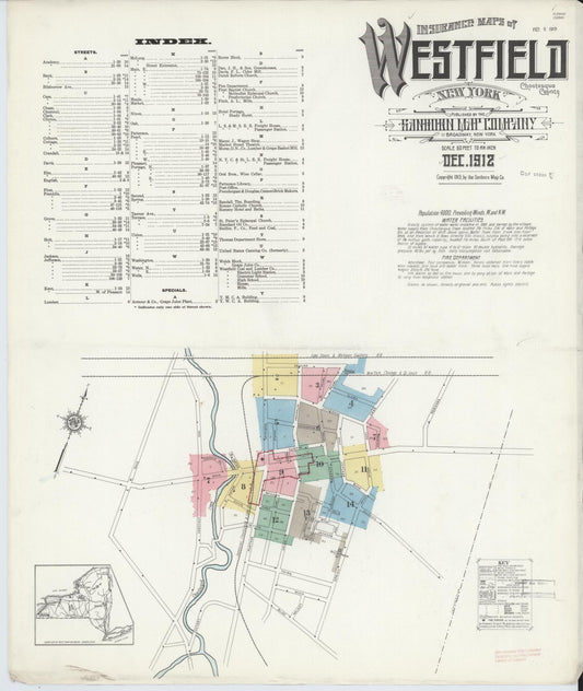 Sanborn Fire Insurance Map from Westfield, Chautauqua County, New York (1912), Sheet #0001 - Complete Map Set gallery image, historic Sanborn map, vintage wall art, New York New York