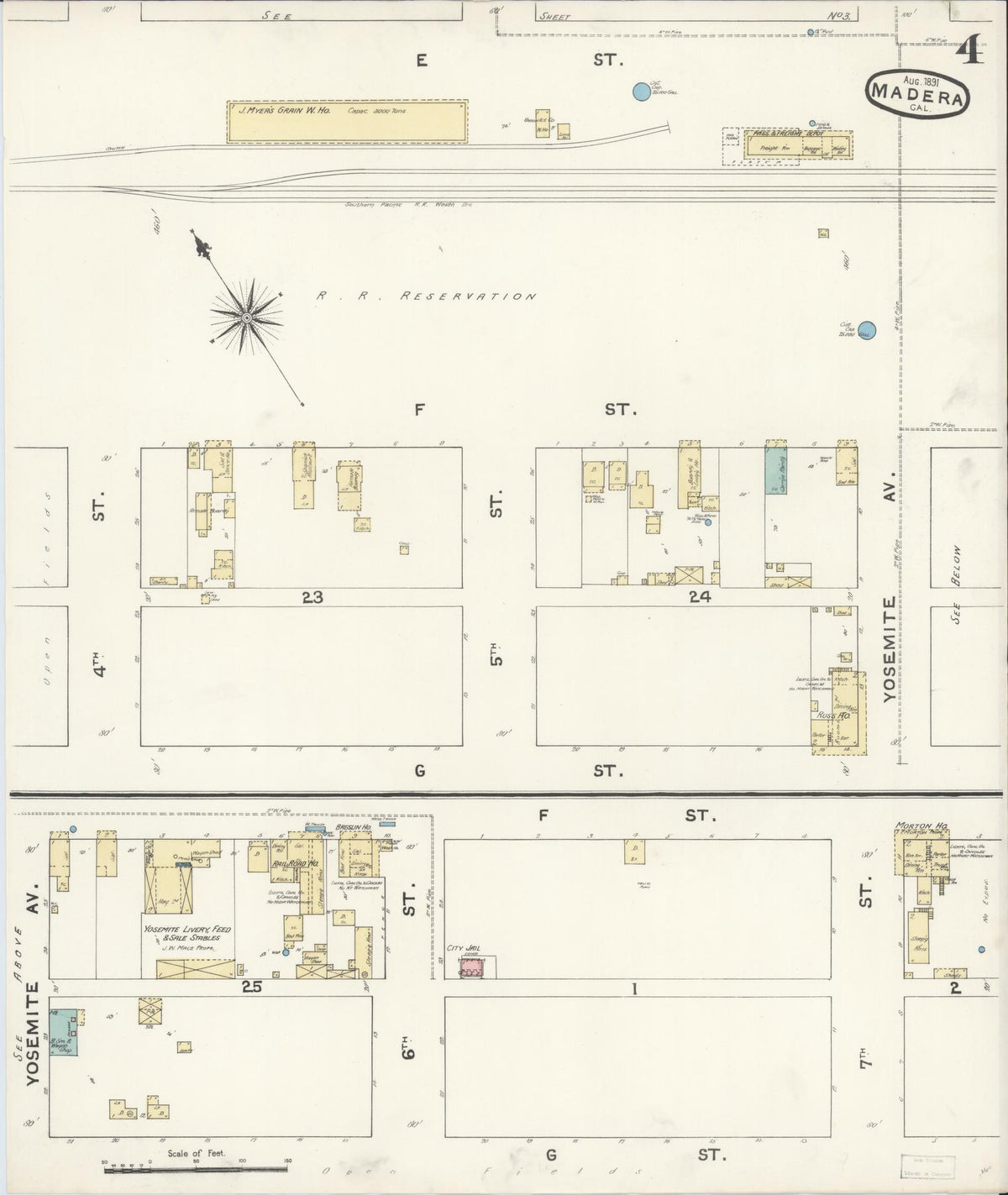 Sanborn Fire Insurance Map from Madera, Madera County, California (1891), Sheet #0004 - Complete Map Set gallery image, historic Sanborn map, vintage wall art, California California