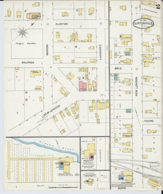 Sanborn Fire Insurance Map from Clintonville, Waupaca County, Wisconsin (1892), Sheet #0002 - Historic Sanborn Fire Insurance Map Print, vintage old map wall art, antique decor, genealogy gift, Wisconsin Wisconsin map