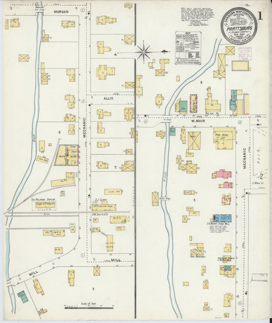 Sanborn Fire Insurance Map from Prattsburgh, Steuben County, New York (1906), Sheet #0001 - Historic Sanborn Fire Insurance Map Print, vintage old map wall art, antique decor, genealogy gift, New York New York map