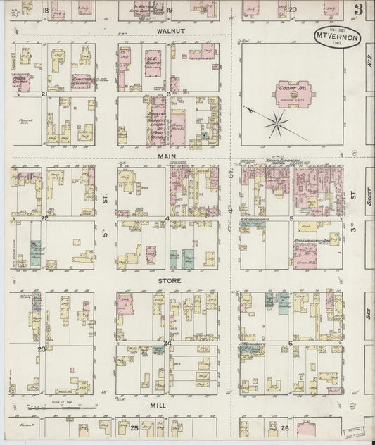 Sanborn Fire Insurance Map from Mount Vernon, Posey County, Indiana (1887), Sheet #0003 - Historic Sanborn Fire Insurance Map Print, vintage old map wall art, antique decor, genealogy gift, Indiana Indiana map