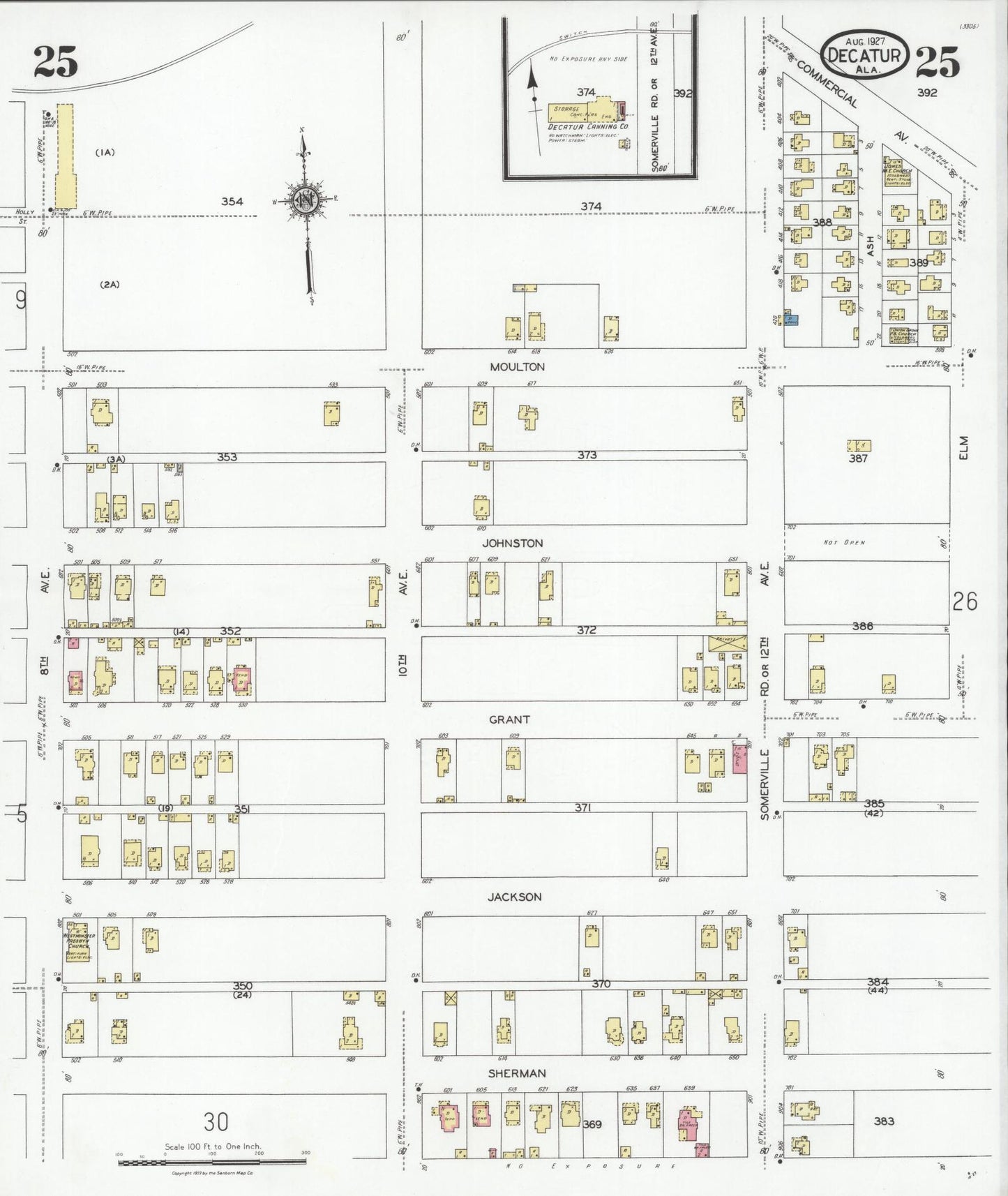 Sanborn Fire Insurance Map from Decatur, Morgan County, Alabama (1927), Sheet #0025 - Historic Sanborn Fire Insurance Map Print, vintage old map wall art, antique decor, genealogy gift, Alabama Alabama map
