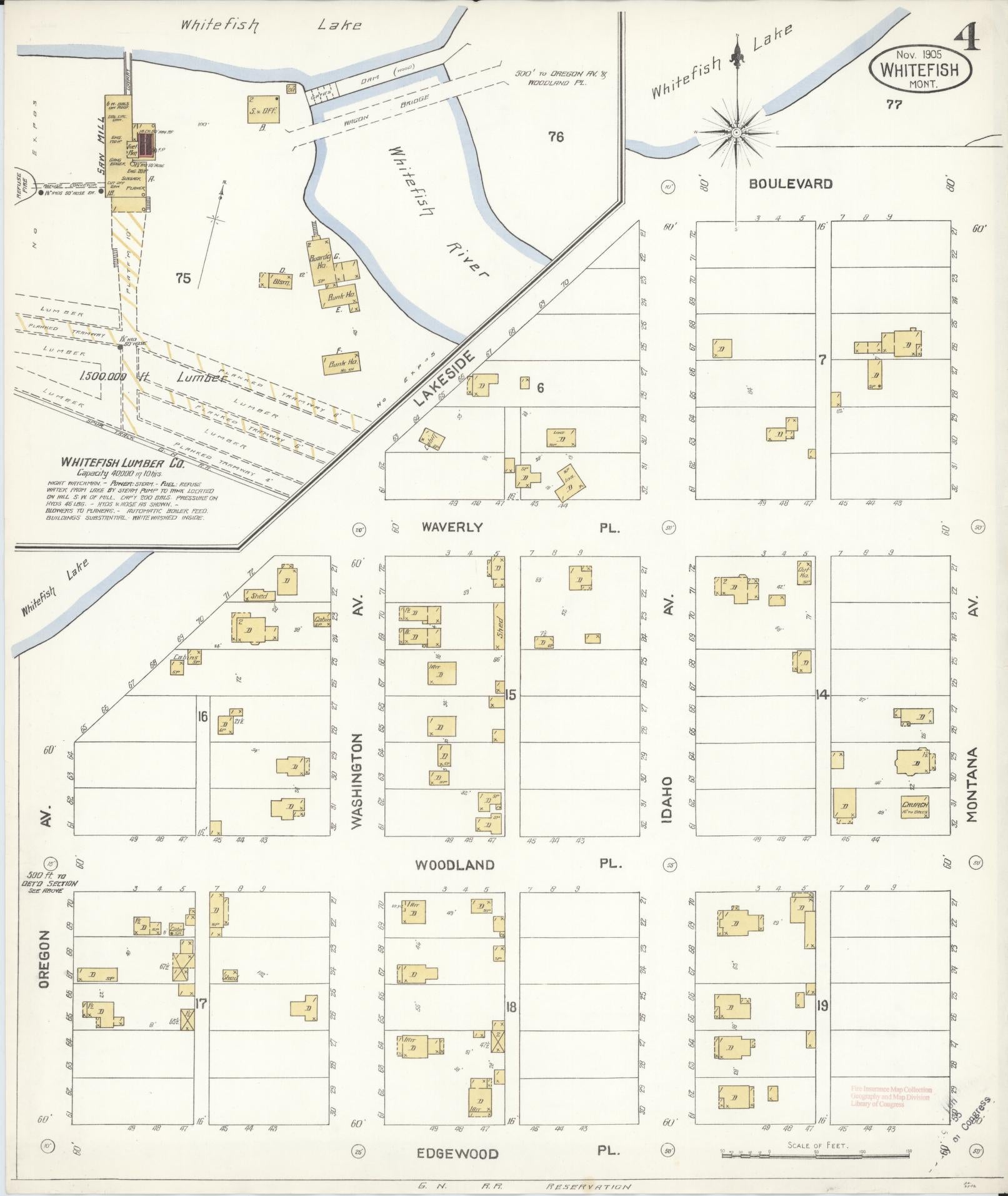 Sanborn Fire Insurance Map from Whitefish, Flathead County, Montana (1905), Sheet #0004 - Historic Sanborn Fire Insurance Map Print, vintage old map wall art, antique decor, genealogy gift, Montana Montana map