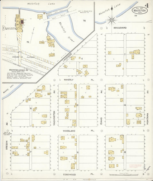 Sanborn Fire Insurance Map from Whitefish, Flathead County, Montana (1905), Sheet #0004 - Historic Sanborn Fire Insurance Map Print, vintage old map wall art, antique decor, genealogy gift, Montana Montana map