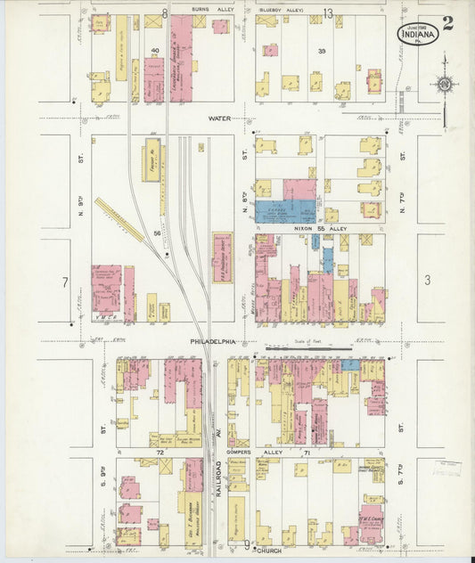 Sanborn Fire Insurance Map from Indiana, Indiana County, Pennsylvania (1916), Sheet #0002 - Historic Sanborn Fire Insurance Map Print, vintage old map wall art, antique decor, genealogy gift, Pennsylvania Pennsylvania map