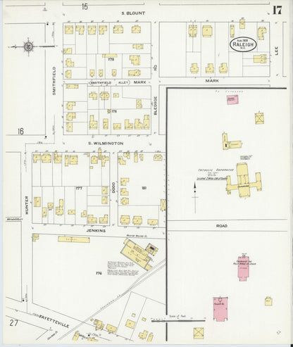 Sanborn Fire Insurance Map from Raleigh, Wake County, North Carolina (1909), Sheet #0017 - Historic Sanborn Fire Insurance Map Print, vintage old map wall art, antique decor, genealogy gift, North Carolina North Carolina map