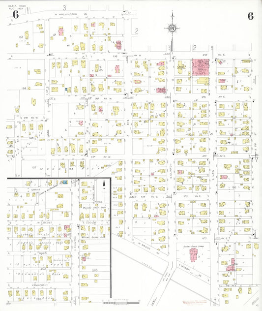 Sanborn Fire Insurance Map from Albia, Monroe County, Iowa (1933), Sheet #0006 - Historic Sanborn Fire Insurance Map Print, vintage old map wall art