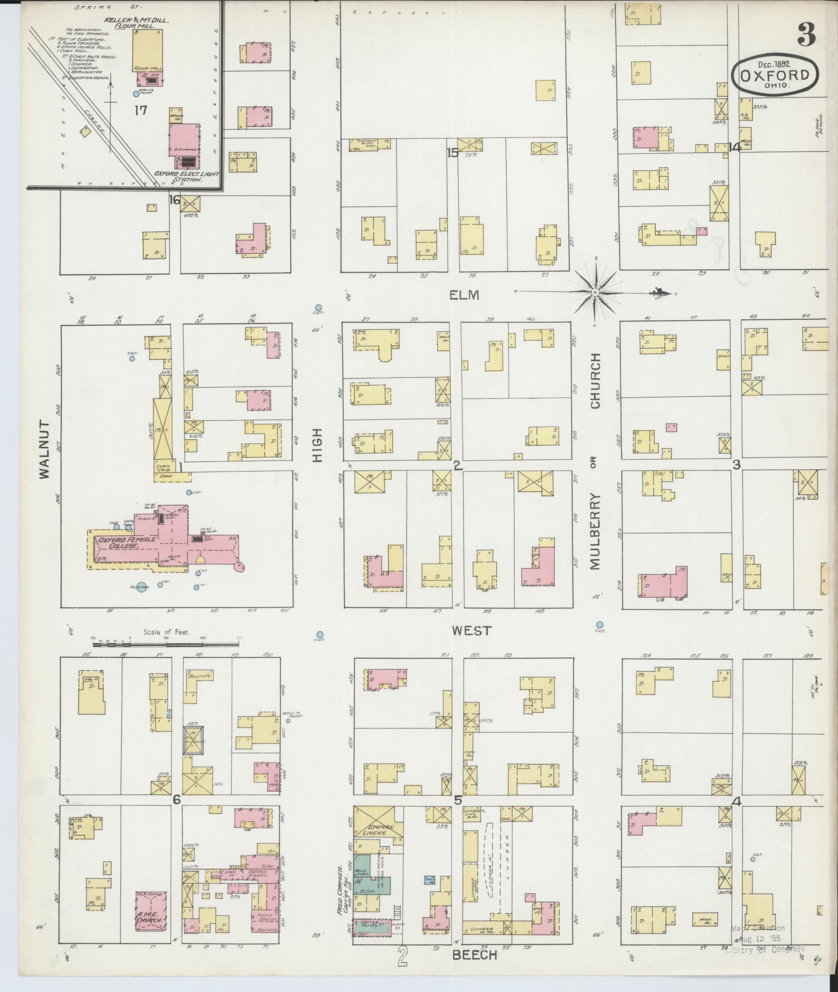 Sanborn Fire Insurance Map from Oxford, Butler County, Ohio (1892), Sheet #0003 - Historic Sanborn Fire Insurance Map Print, vintage old map wall art, antique decor, genealogy gift, Ohio Ohio map