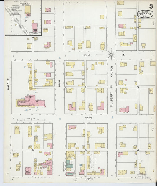 Sanborn Fire Insurance Map from Oxford, Butler County, Ohio (1892), Sheet #0003 - Historic Sanborn Fire Insurance Map Print, vintage old map wall art, antique decor, genealogy gift, Ohio Ohio map