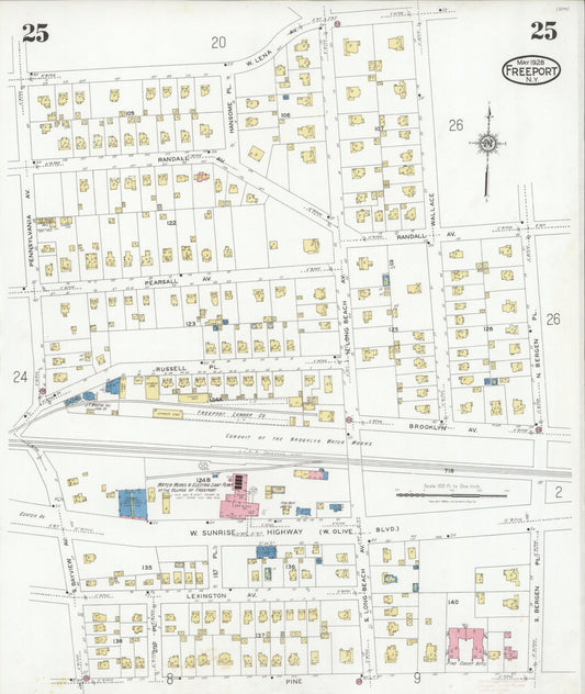 Sanborn Fire Insurance Map from Freeport, Nassau County, New York (1928), Sheet #0025 - Historic Sanborn Fire Insurance Map Print, vintage old map wall art, antique decor, genealogy gift, New York New York map