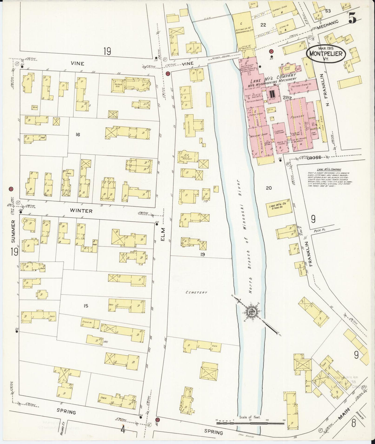 Sanborn Fire Insurance Map from Montpelier, Washington County, Vermont (1915), Sheet #0005 - Historic Sanborn Fire Insurance Map Print, vintage old map wall art, antique decor, genealogy gift, Vermont Vermont map