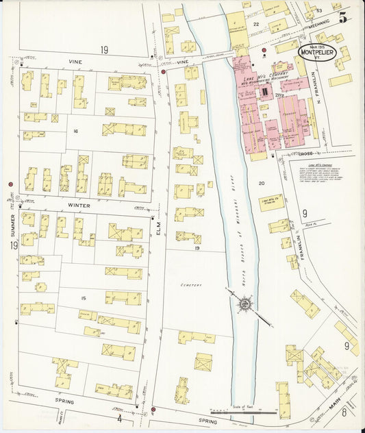 Sanborn Fire Insurance Map from Montpelier, Washington County, Vermont (1915), Sheet #0005 - Historic Sanborn Fire Insurance Map Print, vintage old map wall art, antique decor, genealogy gift, Vermont Vermont map