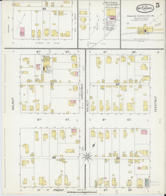 Sanborn Fire Insurance Map from Mount Carmel, Wabash County, Illinois (1892), Sheet #0005 - Historic Sanborn Fire Insurance Map Print, vintage old map wall art, antique decor, genealogy gift, Illinois Illinois map