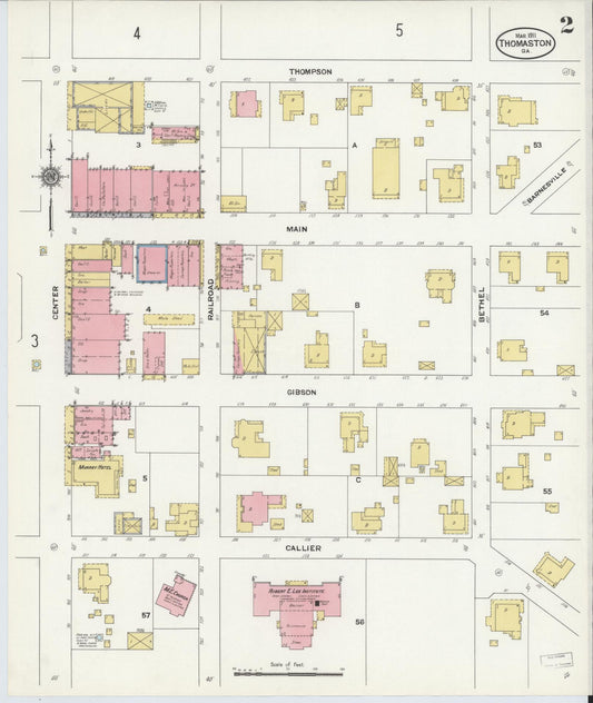 Sanborn Fire Insurance Map from Thomaston, Upson County, Georgia (1911), Sheet #0002 - Historic Sanborn Fire Insurance Map Print, vintage old map wall art, antique decor, genealogy gift, Georgia Georgia map