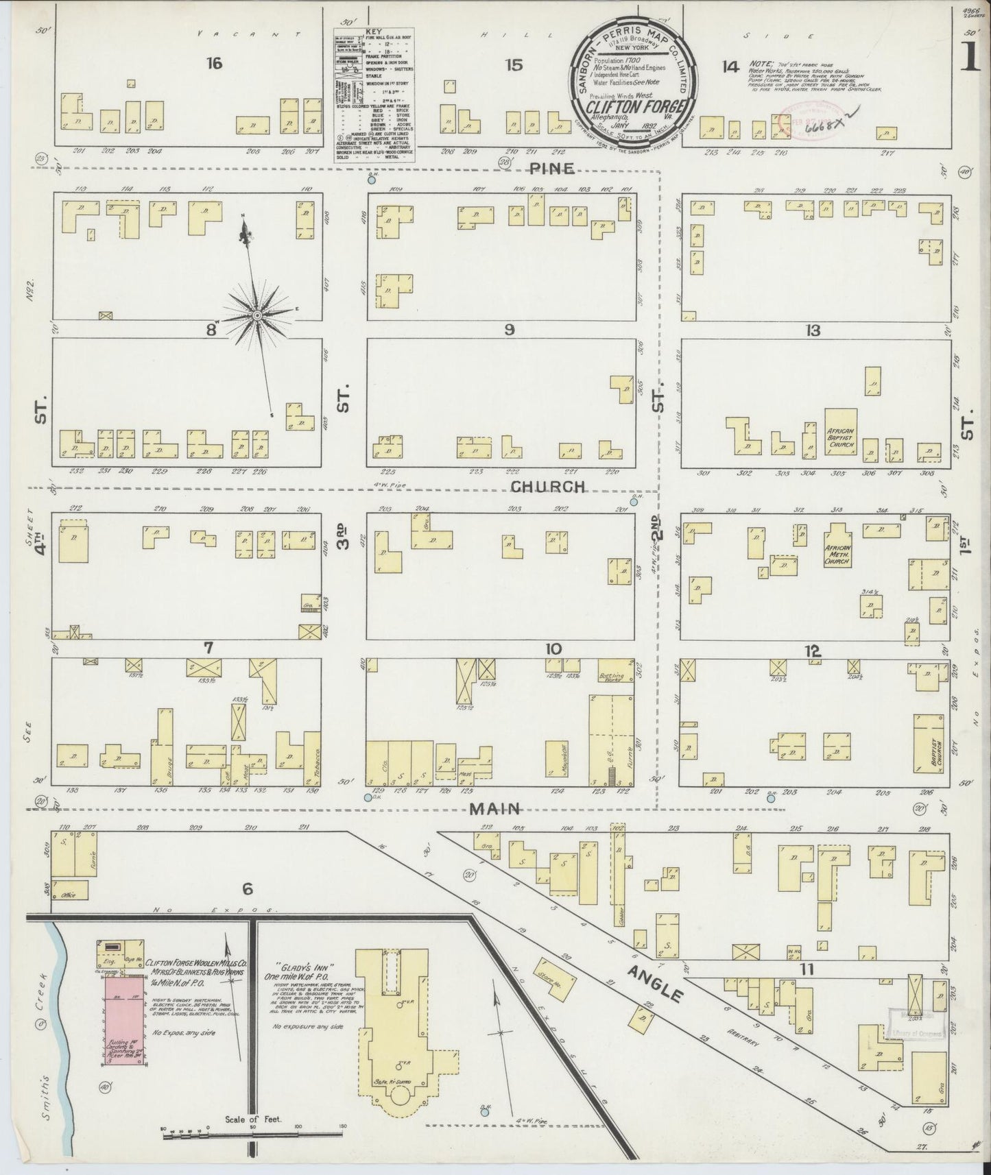 Sanborn Fire Insurance Map from Clifton Forge, Independent Cities (prior to 2001), Virginia. (1892) – Historic Sanborn Fire Insurance Map Print