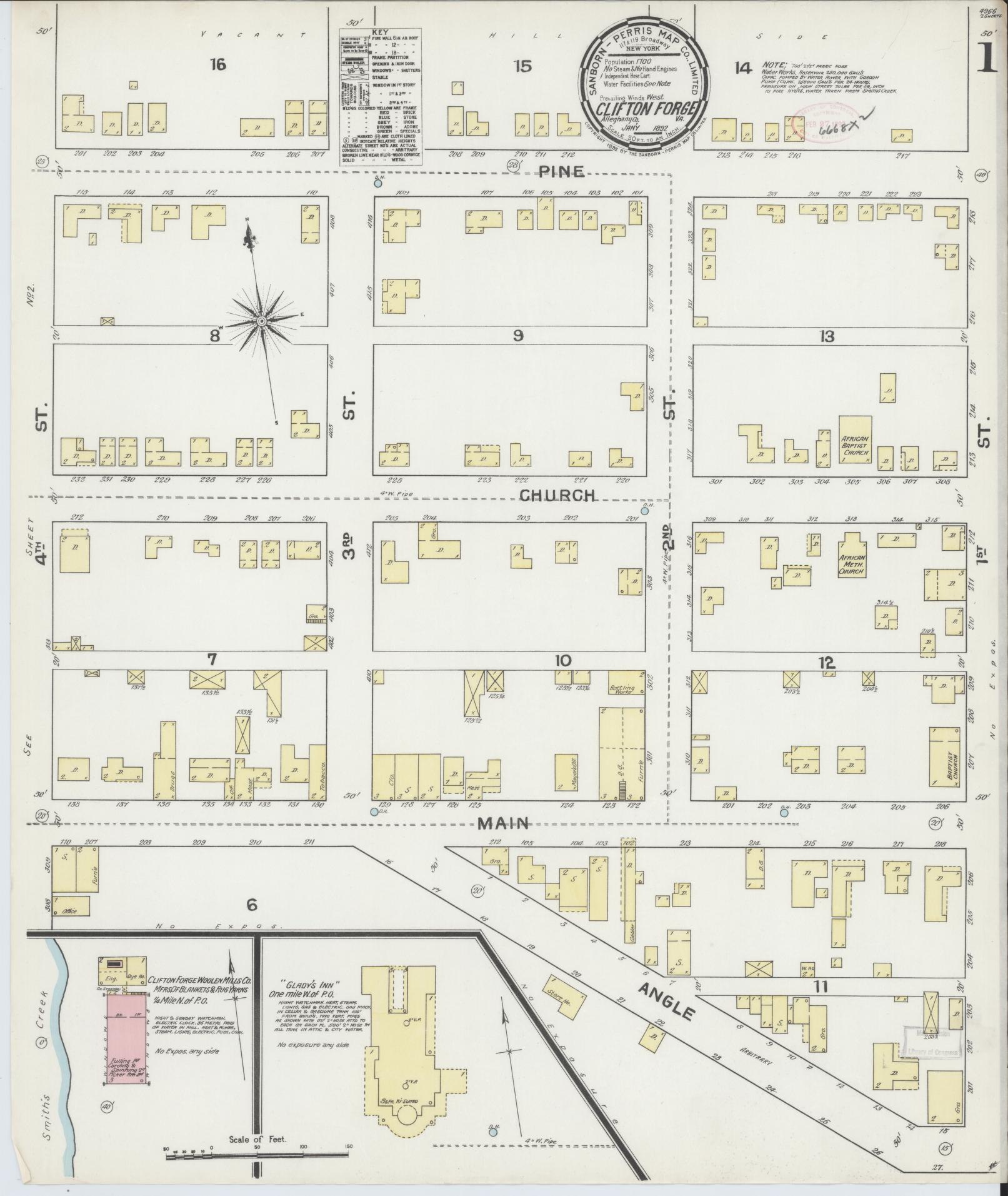Sanborn Fire Insurance Map from Clifton Forge, Independent Cities (prior to 2001), Virginia. (1892) – Historic Sanborn Fire Insurance Map Print
