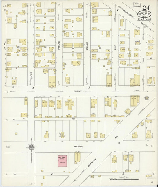 Sanborn Fire Insurance Map from Decatur, Morgan County, Alabama (1913), Sheet #0024 - Historic Sanborn Fire Insurance Map Print, vintage old map wall art, antique decor, genealogy gift, Alabama Alabama map